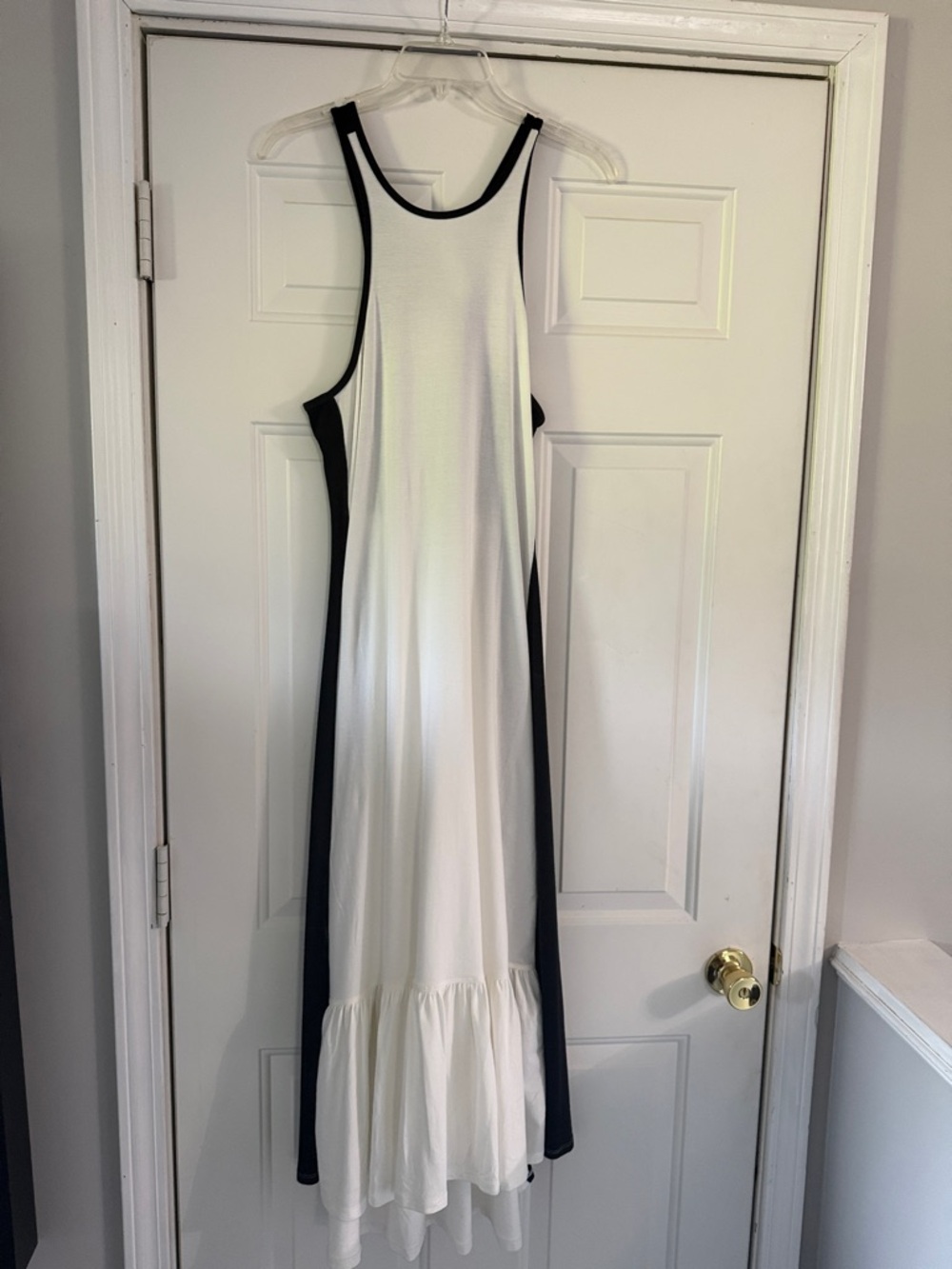 Sleeveless Black & White Maxi Dress with Ruffle Hem